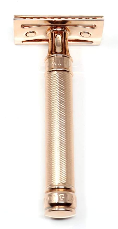 Double Edge safety razor barley effect handle with complimentary Feather blade (Rose Gold)