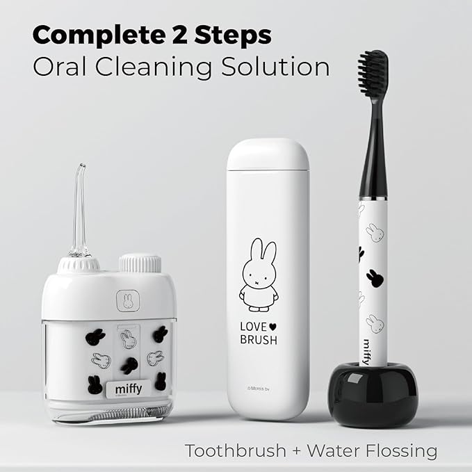 MIPOW Miffy Brush GO i4 Electric Toothbrush &amp Mini Water Flosser Combo Set Slim Rechargeable Sonic Toothbrush w/Travel Case &amp Ceramic DockOral Care Kit for Travel