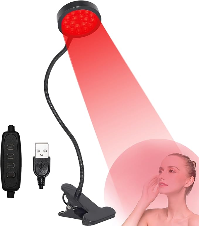 Red Light Therapy for Face and Body 18 LEDs 660nm Red and 850nm Near Infrared LED Red Light Therapy Light with Angle Adjustable and Clip Suitable for Body at Home Skin Care Pain Relief