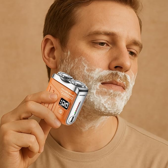 Portable Rotary Dual Ring Electric Shaver 2025 Upgrade Pocket Shaver USB Mini Shavers for Men Rechargeable Mini Dual-Head Electric Razor for Home Car Travel (A_ Orange)