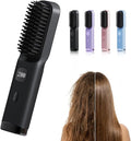2026 New Go Brush for Short Hair Portable Hair Straightener Cordless Travel Straightening Hair Comb with 4 Temperature Settings Fast Heating Ceramic Brush for Home Use (Black)