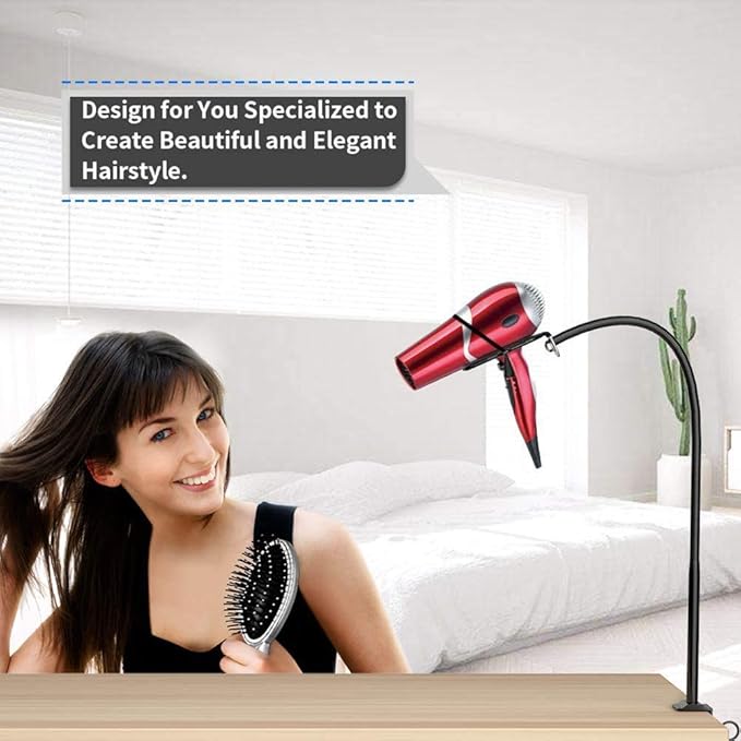 Pet Dog Grooming Hair Dryer Stand Hands Free Stainless Steel 360 Degrees Rotation with Adjustable Clamp No-Sit Haunch Bracket