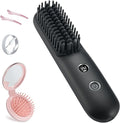 LCD Screen Cordless Hair Straightener and Curler 2 in 1 Rechargeable Portable Mini Travel Negative Ionic Hair Straightening Brush for Women Fast Heating Hot Comb for Women Black