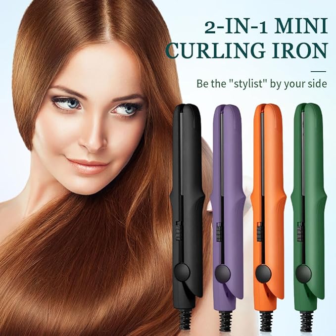 2025 Upgrade Mini Dual Purpose Curling Iron 2-in-1 Mini Curling Wand &amp Flat Iron Hair Straightener Portable Travel Curling Wand Straightening Irons for Women for Short Hair (Light Purple)