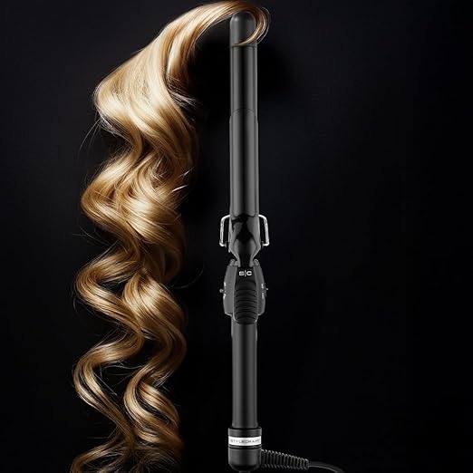 StyleCraft Stay-Temp Black Gold Professional Curling Iron with Extra-Long Thumb Grip Extended Barrel Marcel