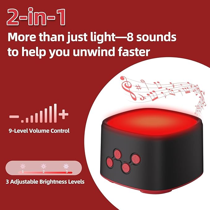 2-in-1 Red Light for Sleep with White Noise Red Light Relaxation Lamp Ideal for Bedroom Meditation Naps Yoga and Travel