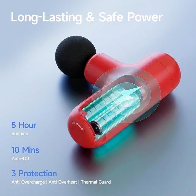Super Mini Massage Gun Deep Tissue Handheld Muscle Massager with 4 Heads Percussion Travel Size Massager Gun for Men &amp Women Back Pain Relief Quiet for Home Gym Office Red