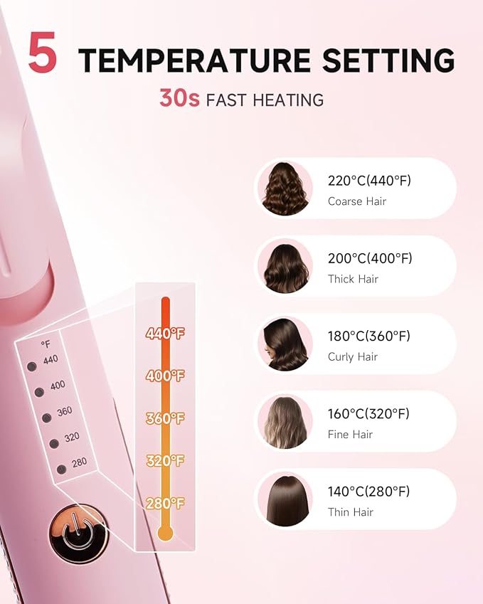 360° Airflow Styler 2-in-1 Curling Wand &amp Hair Straightener 1 1/4 Inch Curling Iron for Short Hair 1.25'' Curling Wand with Air 110-240v Dual Voltage Cool Curl for Shoulder Lenghth Hair