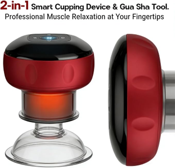 Cupping Device 2-in-1 Smart Electric Gua Sha Tool with Adjustable Suction &amp Heat Cupping Therapy Cordless Type-C Rechargeable Cupping Kit with 12 Levels Suction and Heat (Black)