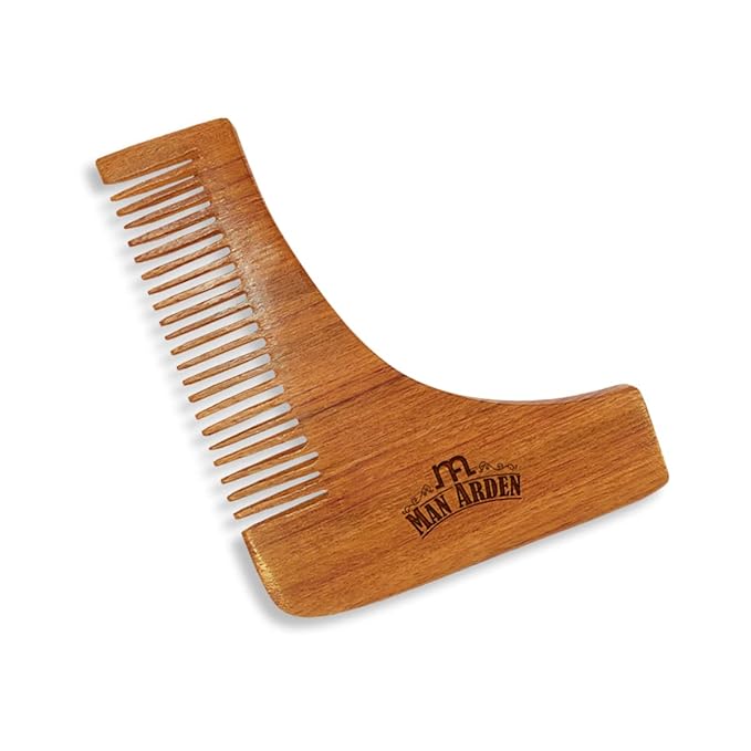 Man Arden Neem Wooden L Shaped Beard Comb with Rich Leather Pouch