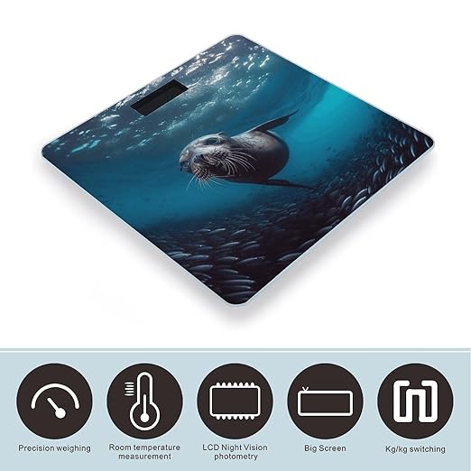 Underwater Sea Lion Digital Bathroom Scale for Body Weight Weighing Scale with Backlit LCD Display High Precision Measurements &amp Measures Weight Up to 180kg