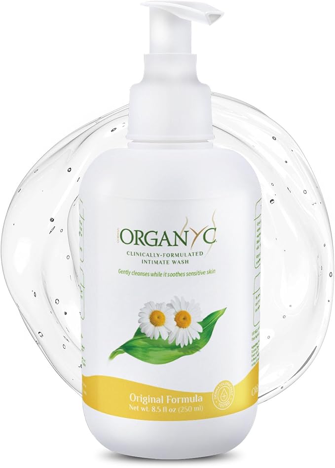 Organyc - Feminine Intimate Wash for Sensitive Skin - Free from Chlorine Parabens SLSSLES and Synthetic Perfumes - 8.5 Fl Oz with Chamomile +Tea-Tree + Lavender