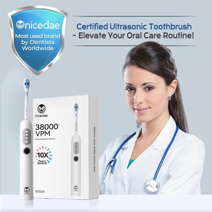 UltraSonic Pro Whitening Toothbrush – 37200/Min Vibrations 180-Day Battery 2 Brush Heads &amp Travel-Friendly – Dentist-Recommended Deep Clean
