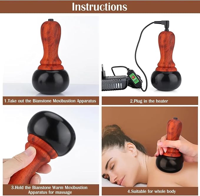 Hot Stone Electric Massager Electric Gua Sha Massager Bian Stone Guasha Tool Massage Basalt Hot Stones with Heater Kit for Massage Home SPA Relaxation Treatment Pain Relief