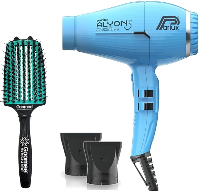 Parlux Alyon Turquoise Hair Dryer with Miracle Large Detangling Brush Mint Green – Ionic and Ceramic Blow Dryer and Dual Bristle Brush for Fast Drying Frizz Control and Shine