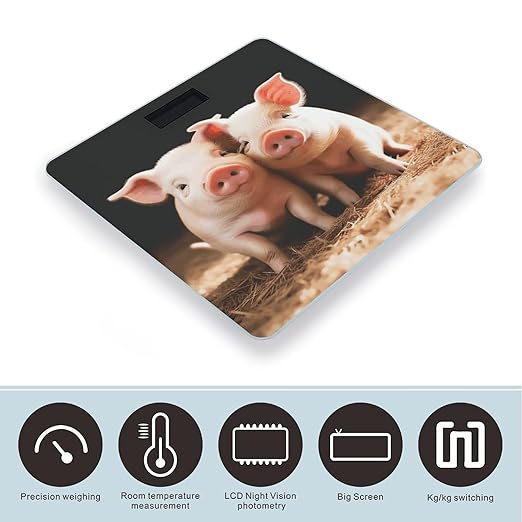 Cute Pigs Scale for Body Weight Anti-Slip Sturdy Tempered Glass Weighing Machine Highly Digital Accurate Bright LCD Bathroom Scale for Household Gift