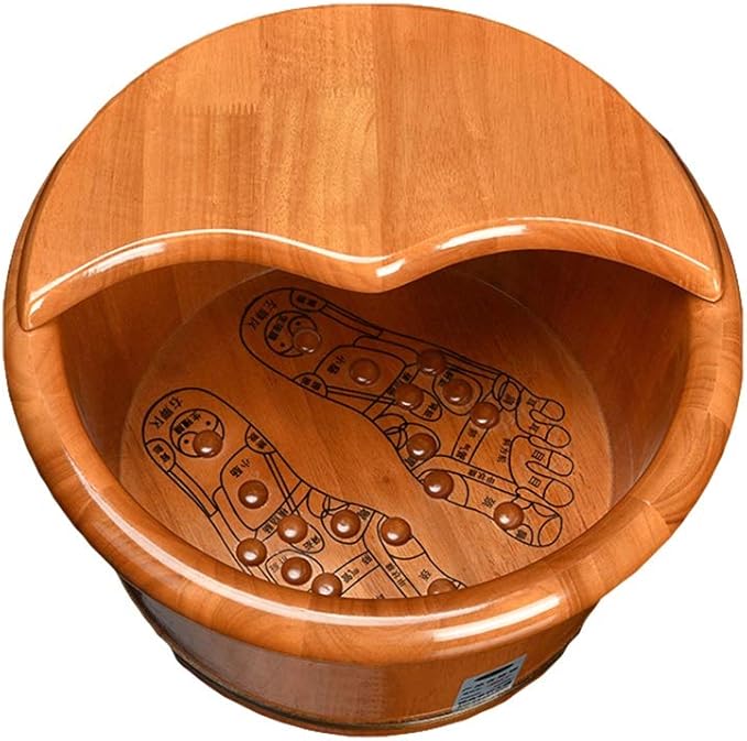 Katzowen Foot Soak Massage Foot Bath Barrel Household Wooden Foot Wash Barrel Oak Foot Bath Tub Covered Wooden Foot Wash Basin Foot Spa Household Wash Ba
