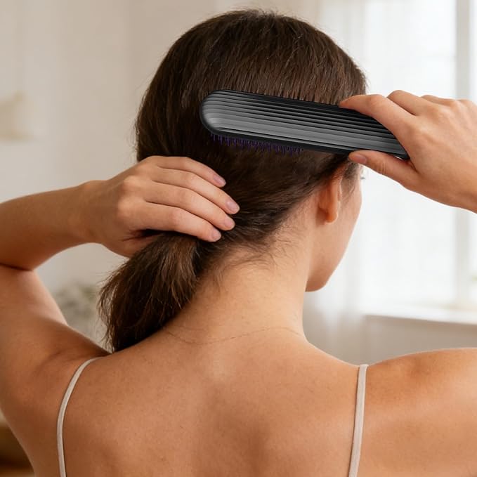 Hair Straightener Brush - Rechargeable 3-Temp Ceramic Styler - Portable Cordless Hair Straightening Brush - for Women Girls Long Short Styling Home Travel Party Daily Dating Wedding