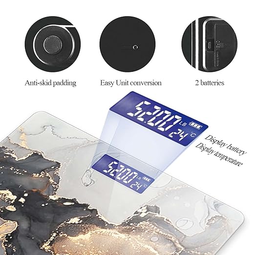 Weight Scale Digital Bathroom Scale Scale for Body Weight 400 lbs Personalized Digital Scale with Backlit Display Easy Read(Battery Not Included) - Grey Gold Marble