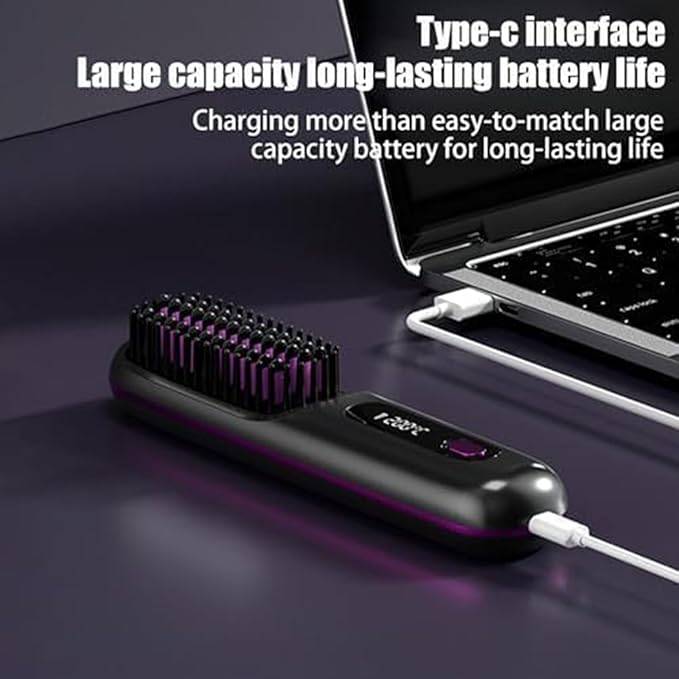 2026 New Brush Pro Portable Straightener Brush for Travel with LCD Temperature Display Fast Heating Cordless Mini Hair Brushs (Purple)