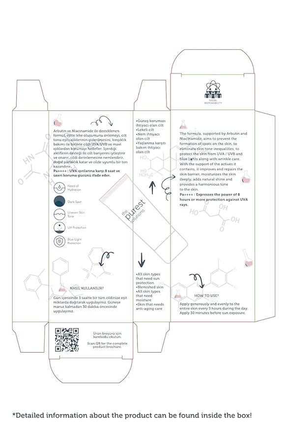 The Purest Solutions Blemish Defense (UV Shield with Antioxidant Protection SPF 50+) - 8h UVA Protection Arbutin &amp Niacinamide for Skin Tone Harmonization and Moisturizers - Vegan (50 ml)