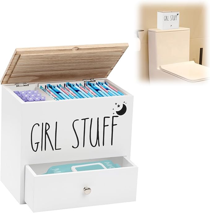 Tampon Holder for Bathroom Decor Feminine Product Organizer With Lid Shark Week Storage Pad Organize Case with lid Shark Week Tampon Storage Lady Stuff Box for Bathroom Accessories (White)