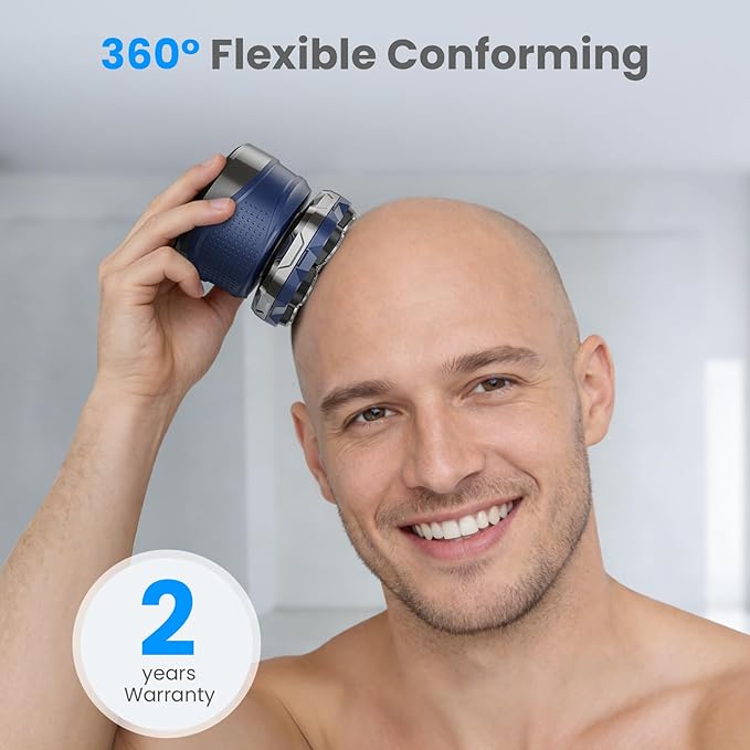 Phisco Electric Head Shaver for Bald Men Cordless Shaver with Travel Case USB-C Fast Charging Waterproof Rotary Razor Wet/Dry Use