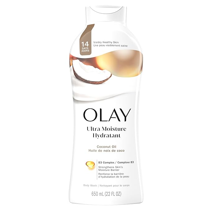 Olay Body Wash for Women Ultra Moisture 24hr Moisturizing Hydrating &amp Refreshing B3 Vitamin Complex Free of Parabens &amp Phthalates For All Skin Types Coconut Oil Scent 22 fl oz (Pack of