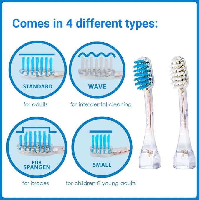 Emmi-dent Platinum 4-Pin Braces Bristle-Head Attachments - Electric Toothbrush Replacement Heads. Cleans with Ultrasound Waves. (Braces 4 Pack)