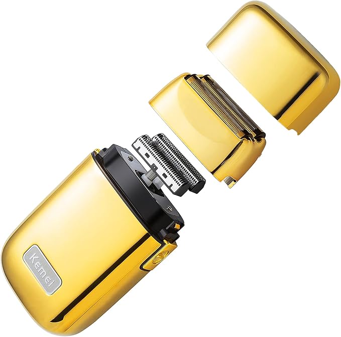KEMEI Electric Razors for Men Professional Cordless All Metal Electric Razor Lithium Titanium Razors USB Rechargeable Facial Beard TrimmerGolden (TX1 Gold)
