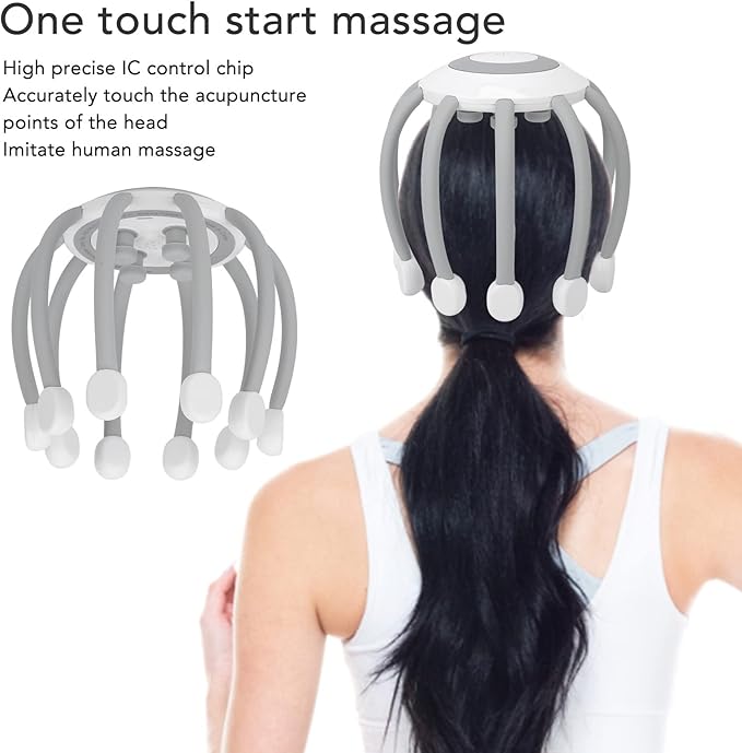 Electric Scalp Massager Head Massager - Portable Wireless Head Massage with Vibration. Stress Relaxation ToolDeep Sleeping aid with 10 Vibration Contacts 4 Mode Adjustable