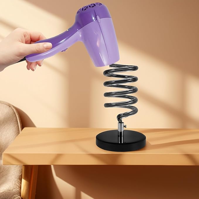 Hair Dryer Stand with Marble Base and Spiral Holder Countertop Salon Hair Dryer and Straightener Organizer for Bathroom Styling Tools Storage