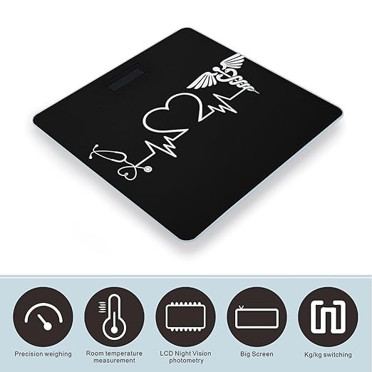 Love Heart Nurse Heartbeat Black and White Smart Square Scale with Digital Display for Bathroom Scale