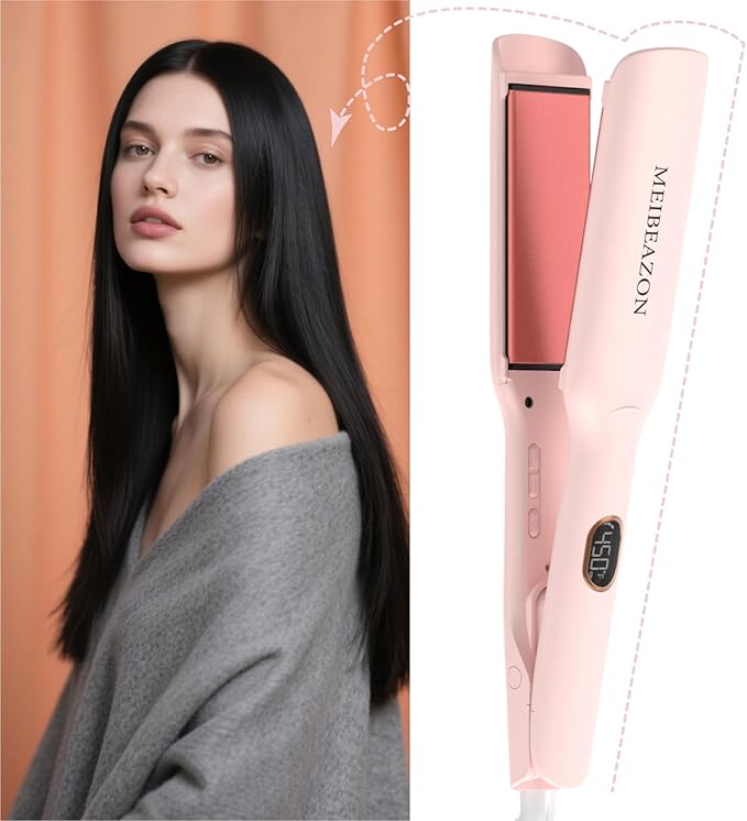 Flat Iron Hair Straightener – 1.7”Wide Ceramic Plate with Negative Ionic Technology Digital Temp Control &amp Dual Voltage for Curly/Thick/Coily Hair