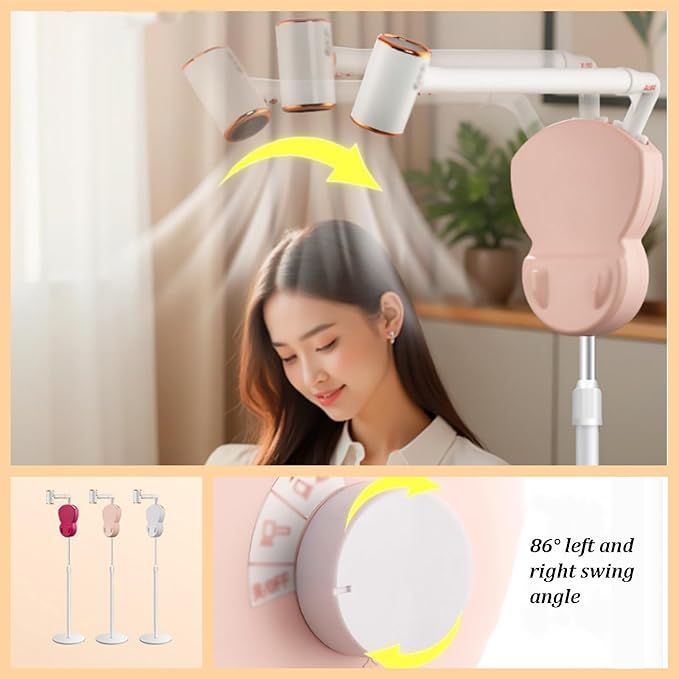 Lazy Hair Dryer Stand Hands Hands-Free Hair Drye Adjustable Height and Angle Automatic Power Off When Tilted Portable Blow Dryer for Home Pets Women Elderly(Rose red)