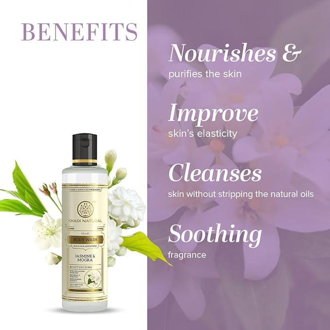 Herbal Jasmine &amp Moringa Body Wash Moisturizing Natural Shower Gel Gentle Cleansing Body Wash for Dry &amp Sensitive Skin Refreshing Floral Scent Sulfate-Free Daily Bath Cleanser