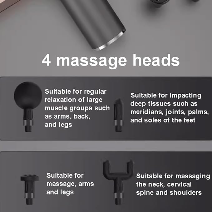Portable Plastic Massage Gun with 99 Speeds and 8 Massages Heads Whole Body Percussion Electric Muscle Massager for Pain Relief Powerful(Grey)