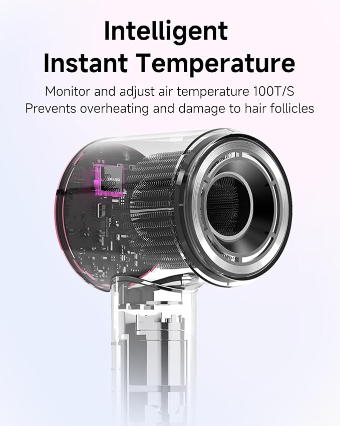 Hair Dryer with Diffuser &amp Comb Attachment for Curly Hair PLUZZ 270M Negative Ionic Blow Dryer Brush High-Speed 110000RPM Brushless Motor Hairdryer Lightweight Travel Hair Dryers Quiet Women/