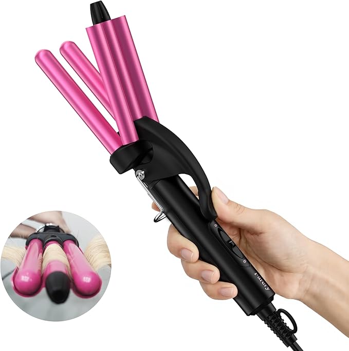 FARERY Mini Waver Curling Iron 1/2 Inch Hair Crimper for Women Beach Waves Keratin &amp Argan Oil Infused Dual Voltage Pouch Bag