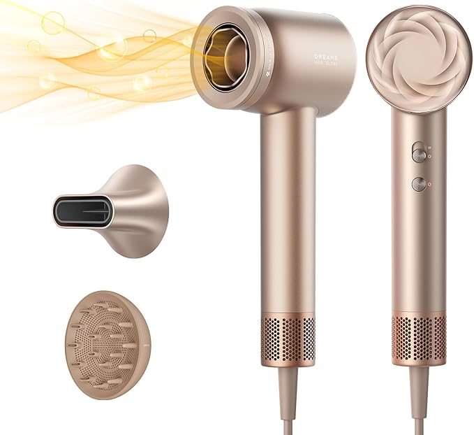 Dreame Glory Mix High-Speed Hair Dryer Dual Voltage 3 Magnetic Nozzles Perfume Infusion Customized Fragrant Drying NTC Control 300M Negative lons 110000RPM Motor 336g Lightweight Gold
