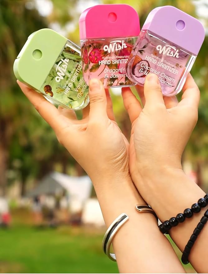Megagon Bargains Hand Sanitizer Spray Variety Pack – 6 Travel Size Bottles (1.2oz Each) Aloe &amp Vitamin E 500 Sprays Each Hydrating Assorted Scents