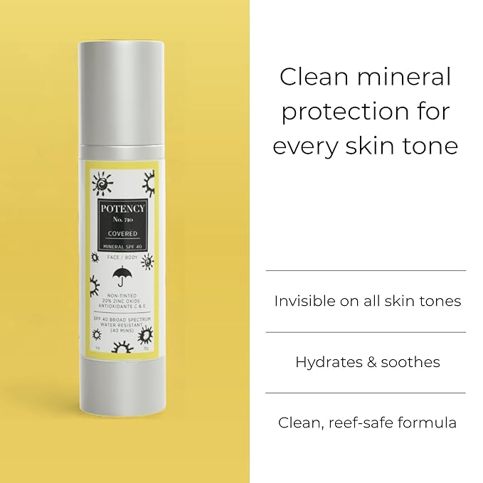 POTENCY No. 710 Covered SPF 40 Mineral Sunscreen - Broad Spectrum Protection - Invisible on All Skin Tones - Fragrance-Free - Reef-Safe Formula - Lightweight Daily Protection - Made in the USA - 4 Oz