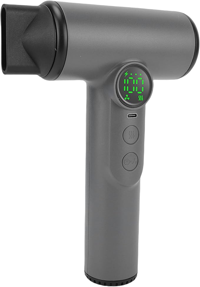 Cordless Hair Dryer 15600mAh Ionic Blow Dryer Fast Drying Low Noise Gentle Airflow 4 Mode Portable Hair Blow Dryers for Women Kids Outdoor Camping Beaches (Dark Gray)