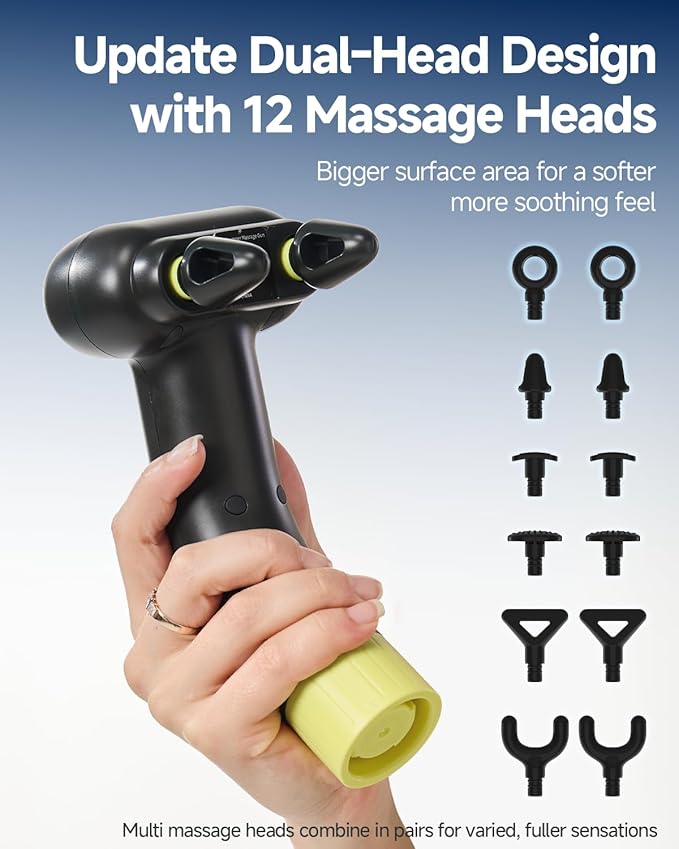 Dual Head Massage Gun Deep Tissue 3-in-1 Back Massager with Detachable Extension Handle for Hard-to-Reach Areas Gym &amp Home Use for Men and WomenFSA-HSA Eligible