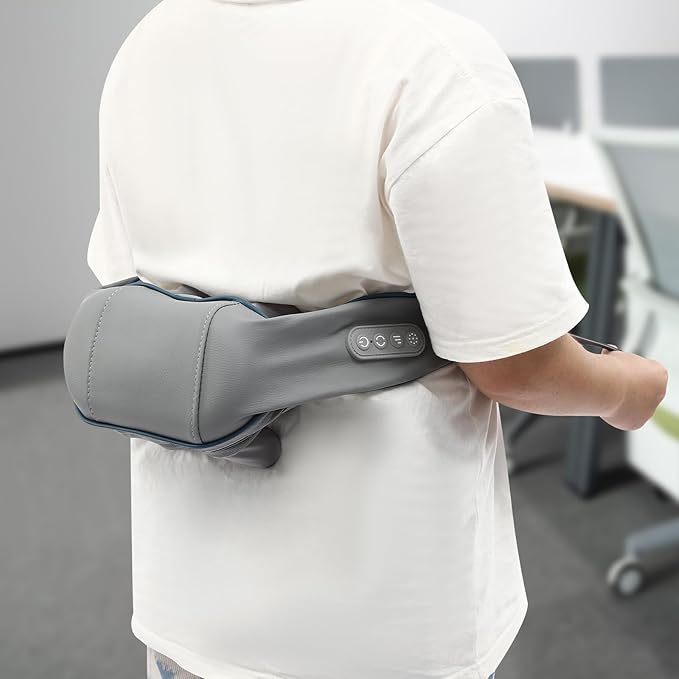 Neck Massager for Pain Relief Deep Tissue 5D Kneading Neck and Shoulder Massager with Heat 6 Massage Heads Rechargeable Massager Gifts for Women Men Mom Dad (Grey)