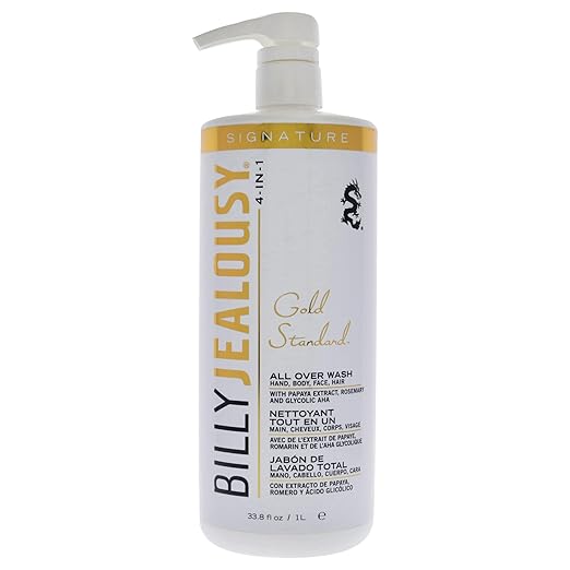 Billy Jealousy Gold Standard 4-in-1 All Over Wash - Hand Body Face and Hair Cleansing Soothing and Moisturizing Wash Papaya Mint Rosemary Cucumber