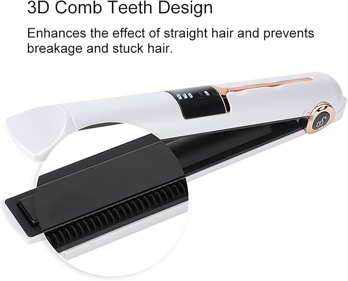 Portable Cordless Hair Straightener Curler Cordless Curling Iron with Power Bank Function 3 in 1 3D Comb Teeth Rechargeable Hair Straightener for Home or Travelling