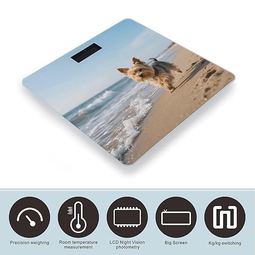 Yorkshire Terrier on Beach Weight Scale Cute Bathroom Scale for Body Highly Accurate Digital Weighing Machine for People Compact LCD Display Scales with Sturdy Toughened Glass Scales