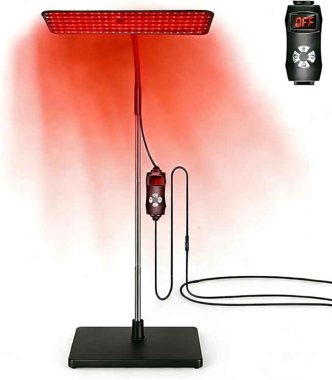 Body and Facial red Light Therapy 660nm 850nm Infrared red Light Treatment lamp Equipment extendable Floor-Standing Type with a Large Panel and a Stable Stand at Home.