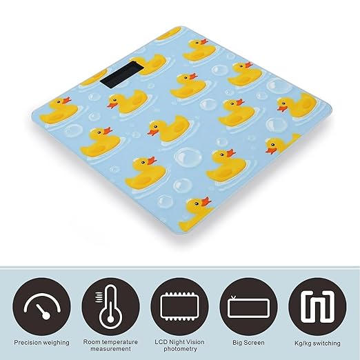 Men's Smart Scale for Body Weight Digital Bathroom Weighing Scale Automatic Switch Energy Saving Scale Yellow Rubber Ducks Bubbles White